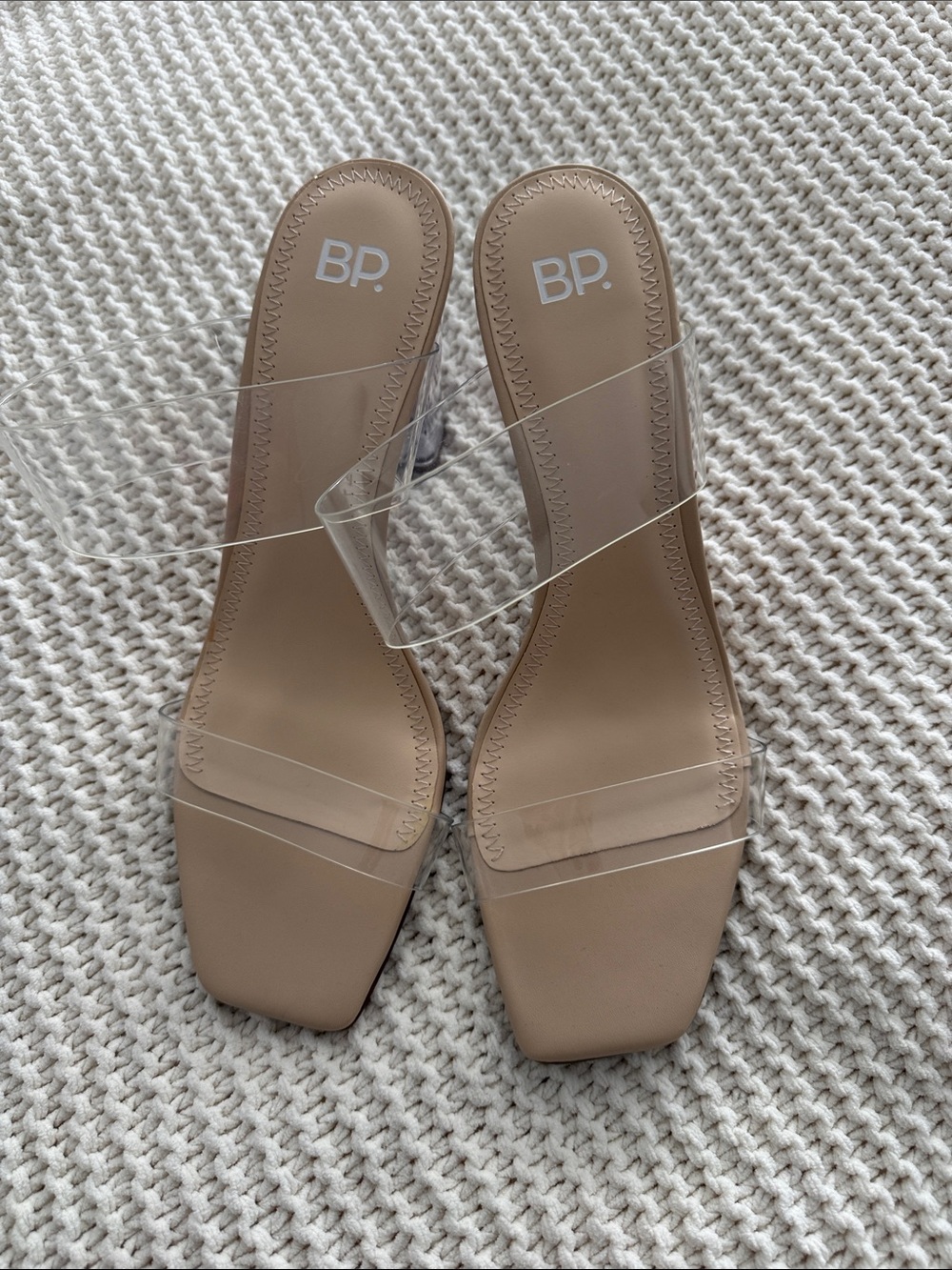 bp Nude Clear-Strap Square-Toe Slide Heels